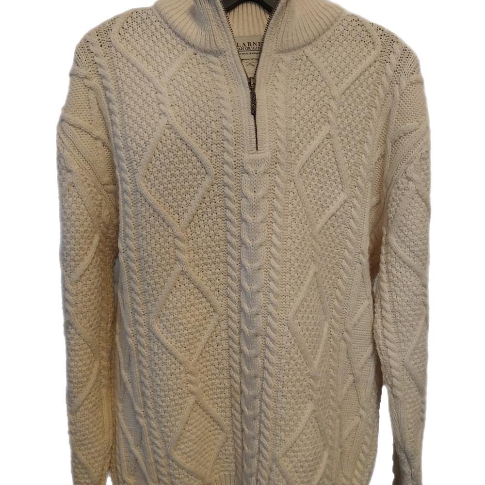 Irish Blarney Aran Originals Men's Cream Cable Knit  Wool Sweater